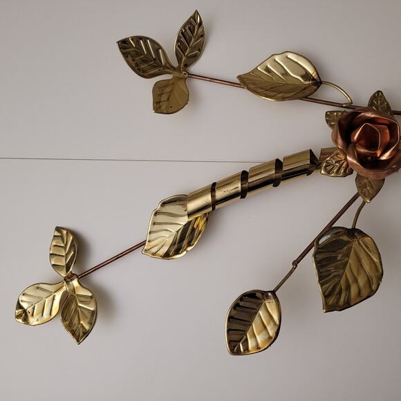 Copper Brass Rose Ribbon Hanging Wall Art Swag 27” MCM Decor Hollywood Regency - Picture 4 of 12